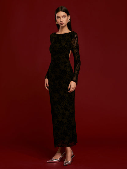 Sırtı Açık Kadife Elbise