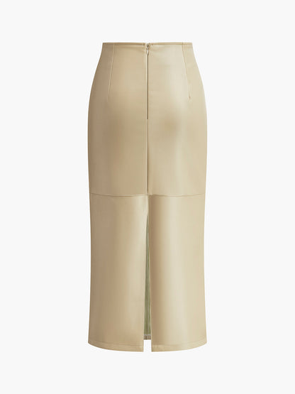 Suni Deri Boru Kesim Midi Etek