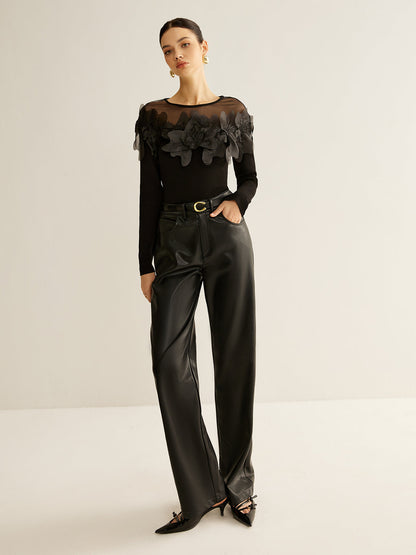 Yarı Şeffaf Çiçek Desenli İnce Bluz