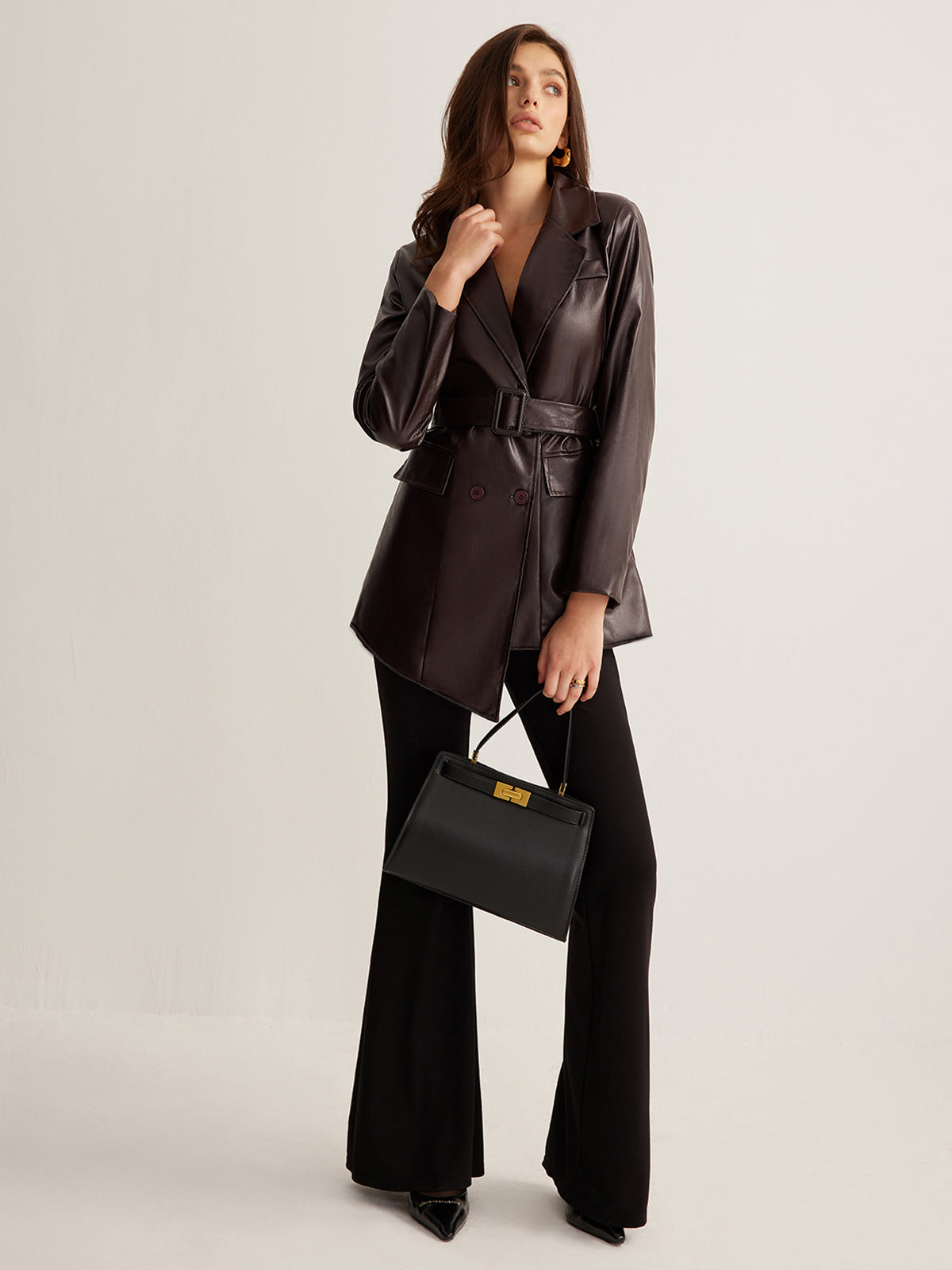 Faydalı PU Deri Kemerli Ceket