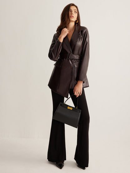 Faydalı PU Deri Kemerli Ceket