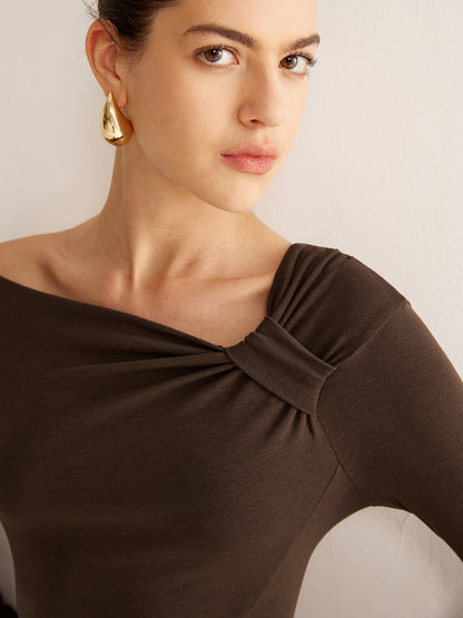 Düğümlü Soğuk Omuzlu Jersey Üst