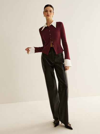 2'si 1 Arada Kontrast Bağlamalı Düğmeli Gömlek