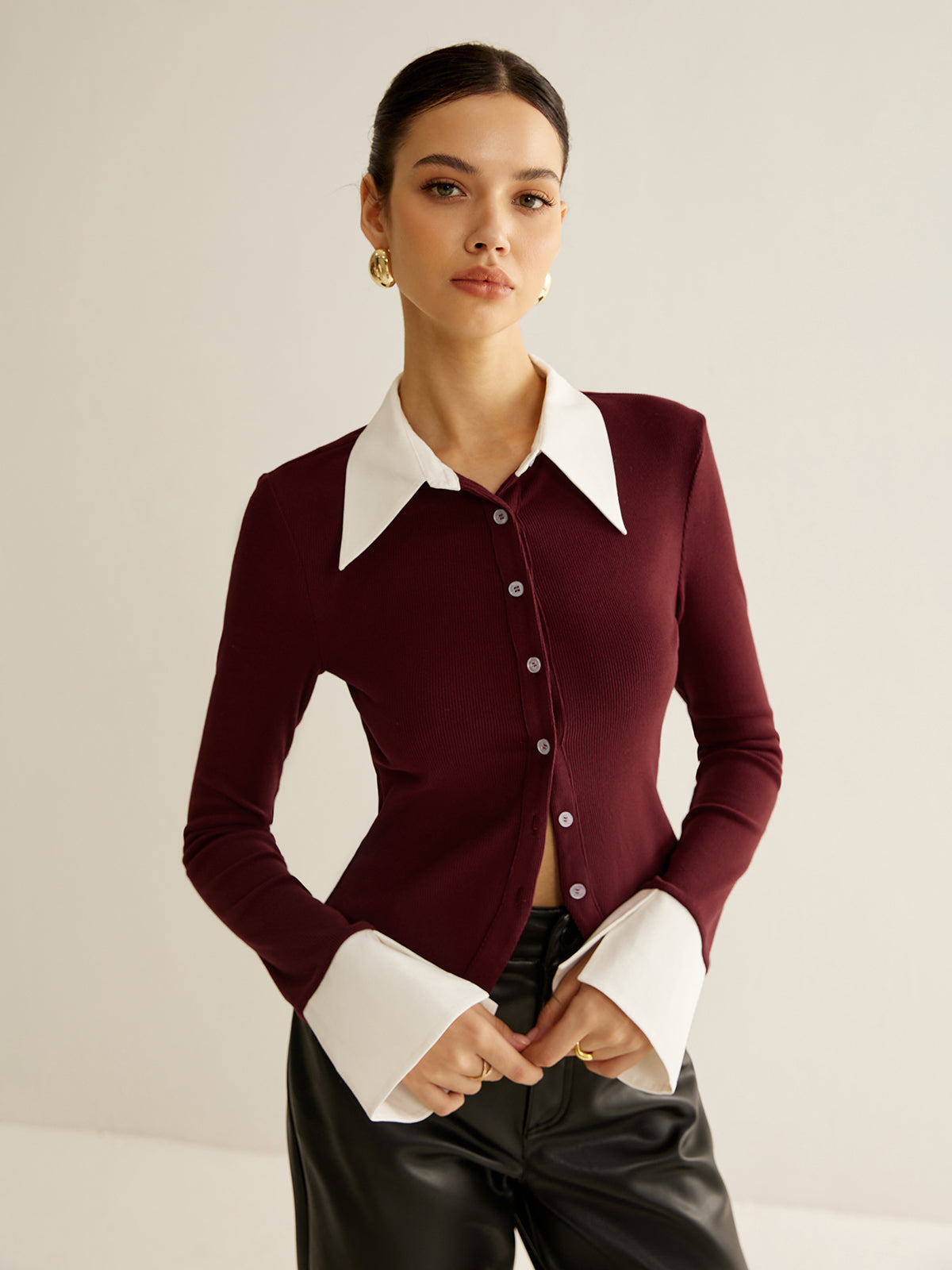 2'si 1 Arada Kontrast Bağlamalı Düğmeli Gömlek