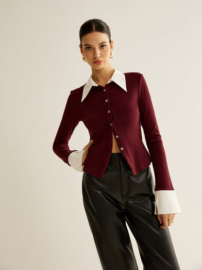 2'si 1 Arada Kontrast Bağlamalı Düğmeli Gömlek