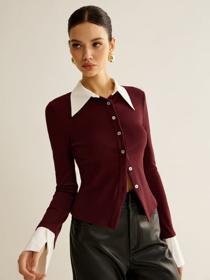 2'si 1 Arada Kontrast Bağlamalı Düğmeli Gömlek