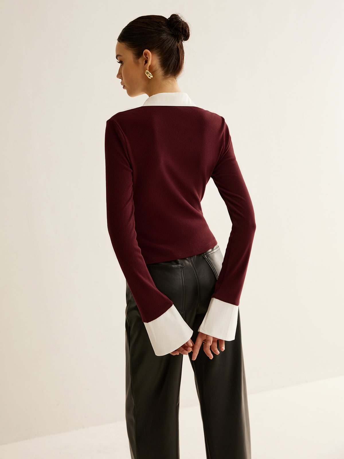 2'si 1 Arada Kontrast Bağlamalı Düğmeli Gömlek