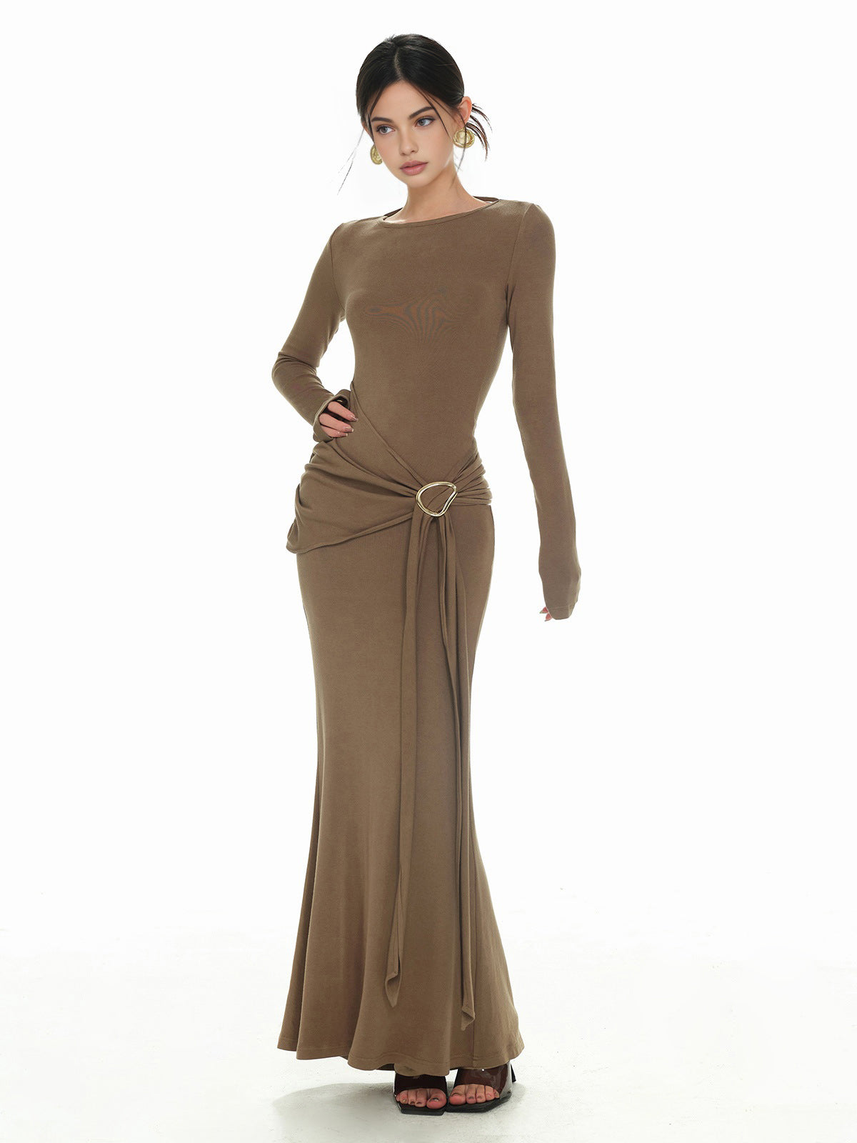 Düz Büzgülü İnce Örgü Elbise