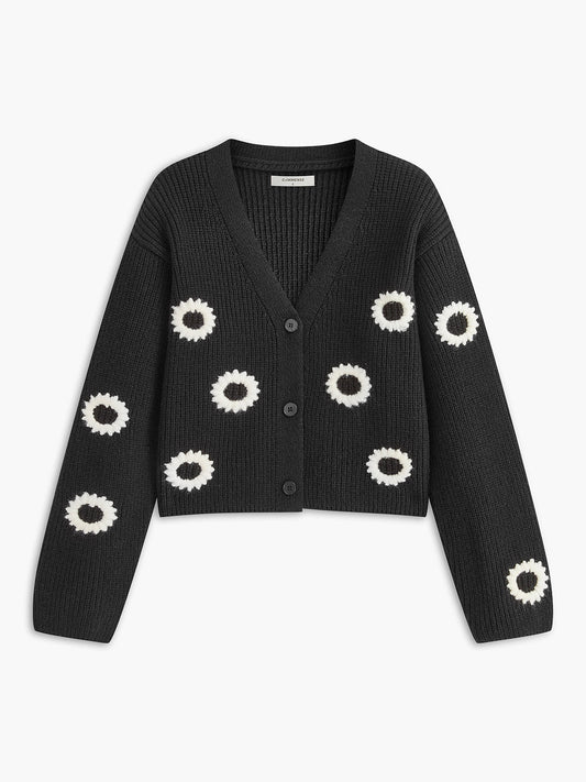 Kontrast Bağlama Düğmeli Kısa Hırka