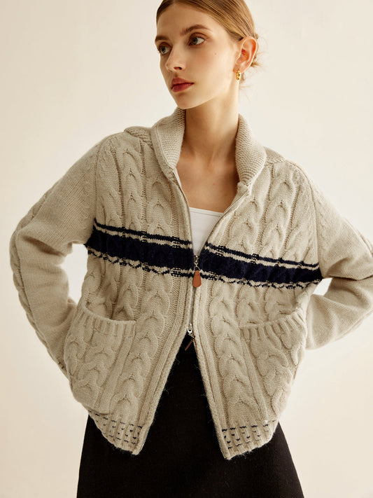 Renk Bloklu Büküm Fermuarlı Örme Dış Giyim