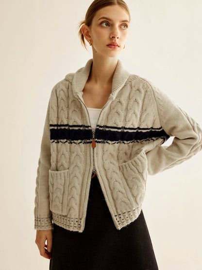 Renk Bloklu Büküm Fermuarlı Örme Dış Giyim