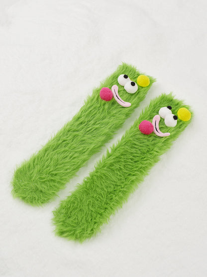 Karikatür Mercan Kadife Orta Boy Çoraplar