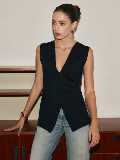 Leisure Button Slim Kazak Yelek