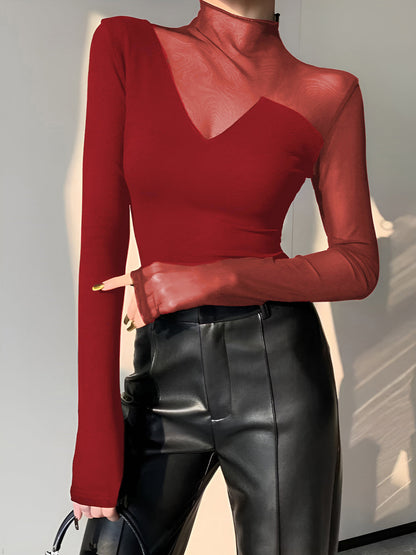 Asimetrik Şeffaf Örgü Panel Tişört