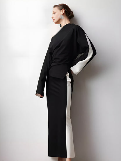 Asimetrik Renk Bloklu Jersey Tişört