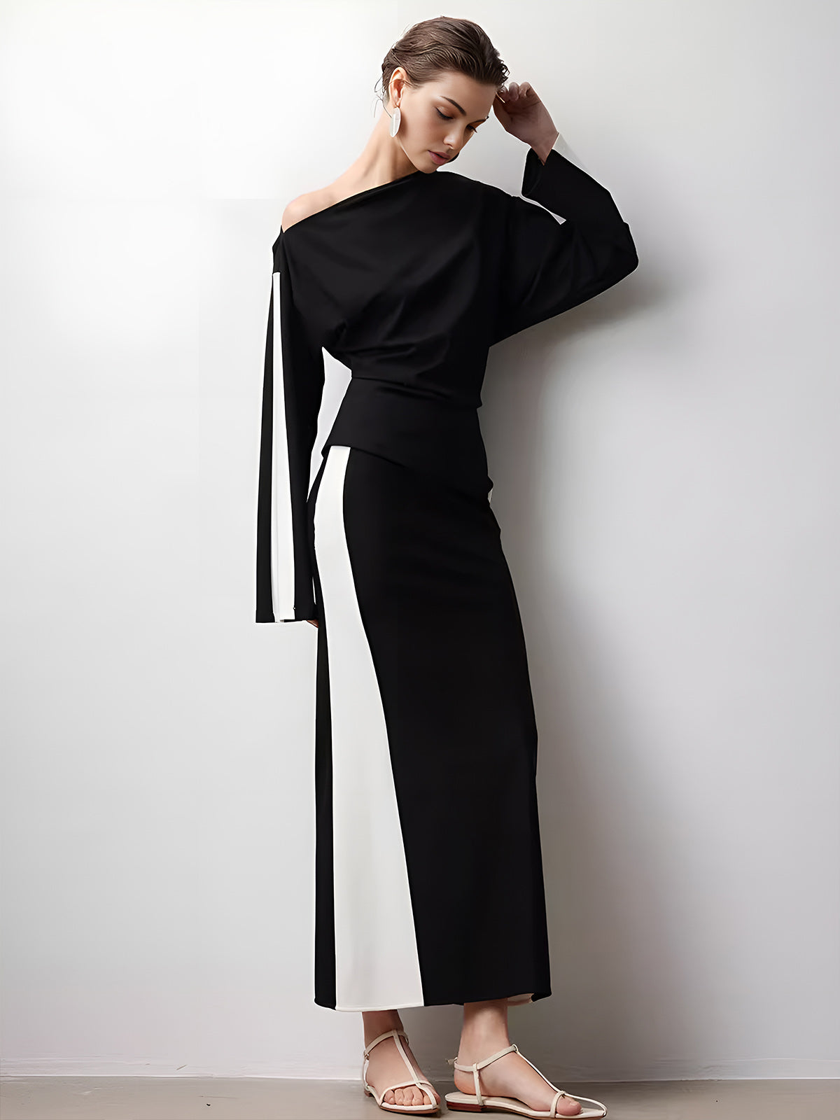 Asimetrik Renk Bloklu Jersey Tişört