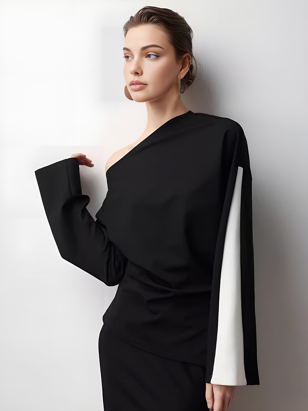 Asimetrik Renk Bloklu Jersey Tişört