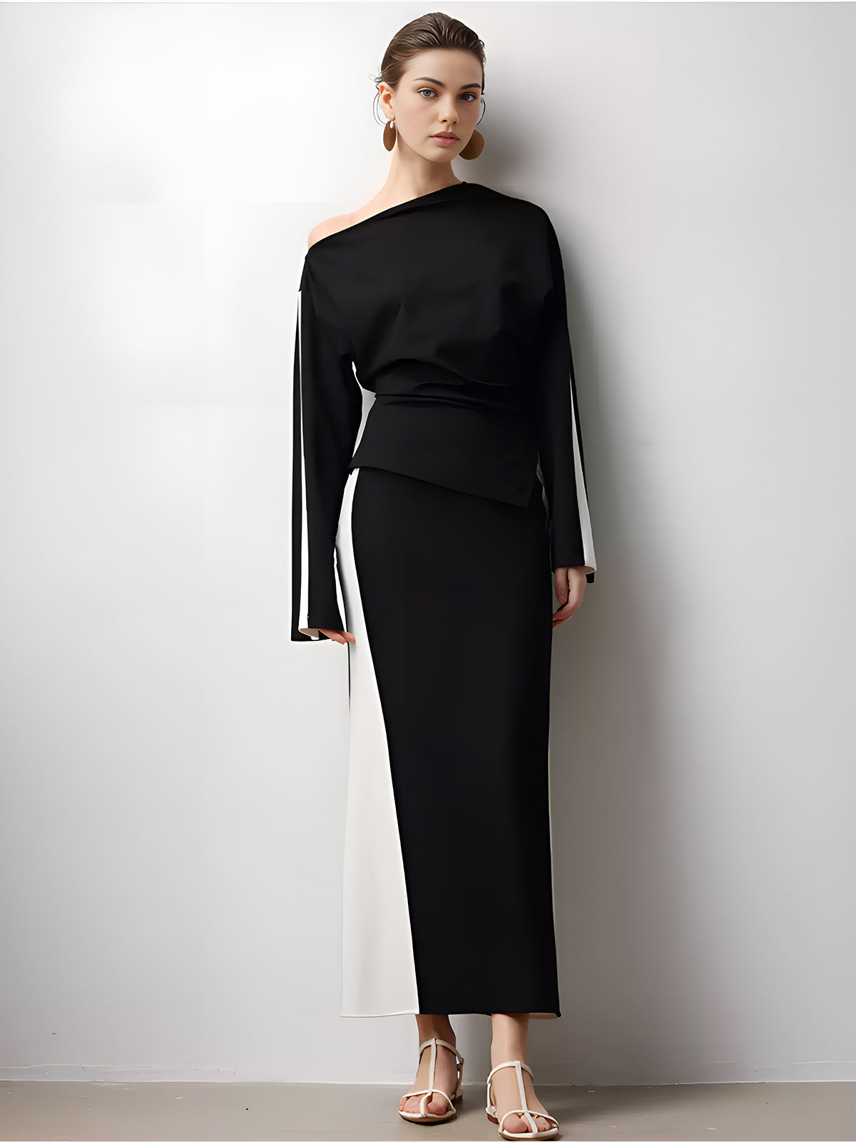 Asimetrik Renk Bloklu Jersey Tişört