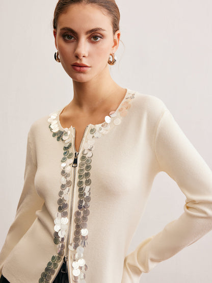 Çift Yönlü Fermuarlı Payetli Hırka