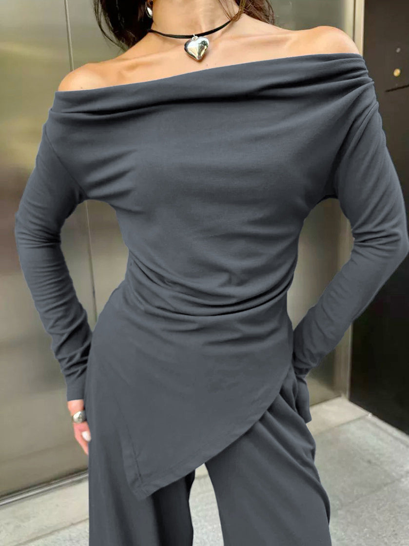 Asimetrik Büzgülü Jersey Pantolon Takımı