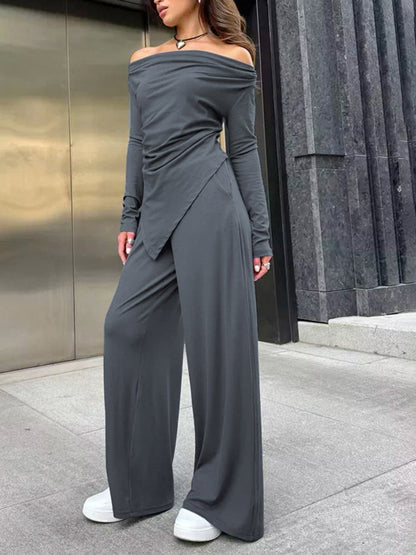 Asimetrik Büzgülü Jersey Pantolon Takımı