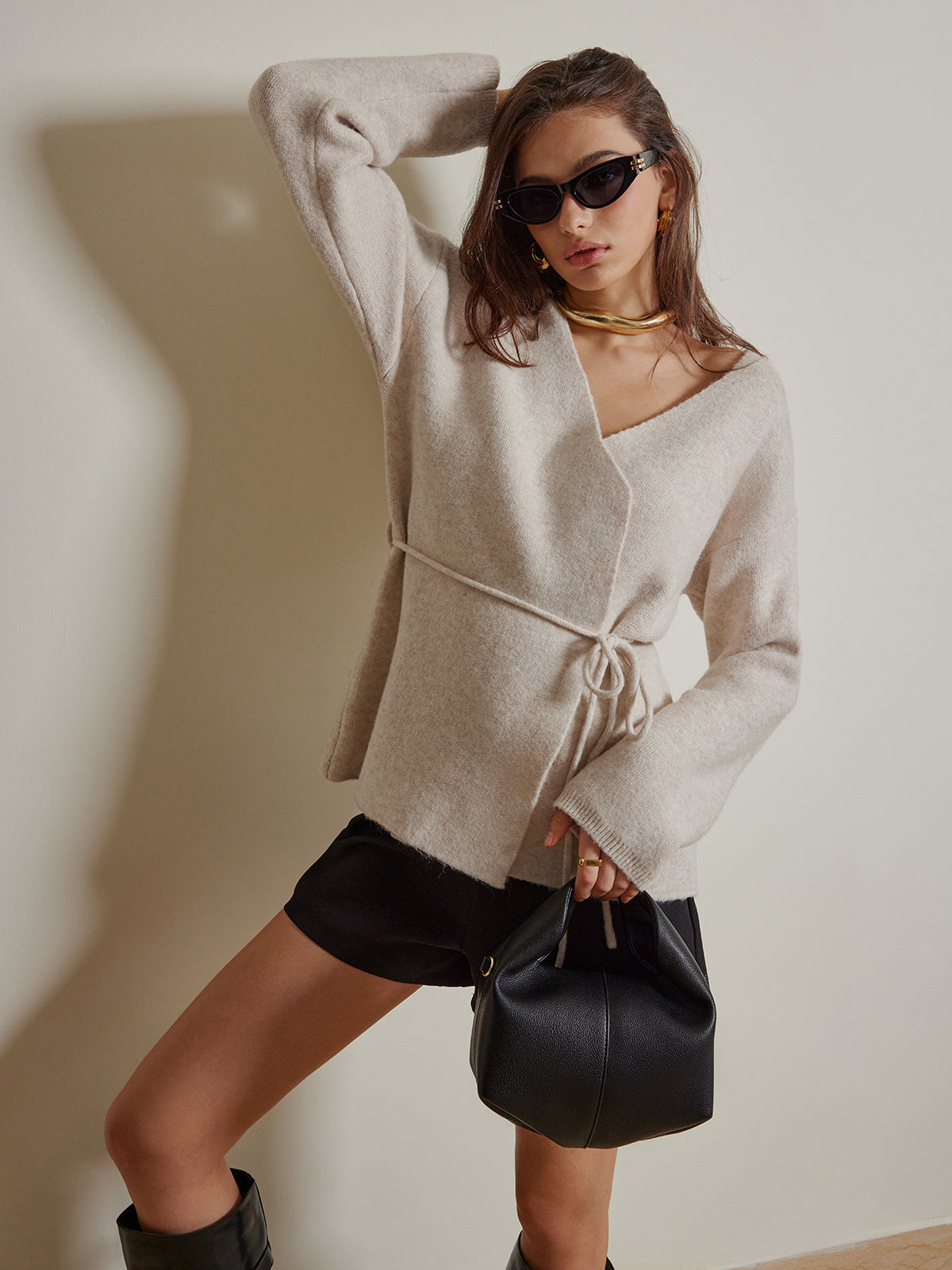 Halatlı Kemerli Sarma Hırka