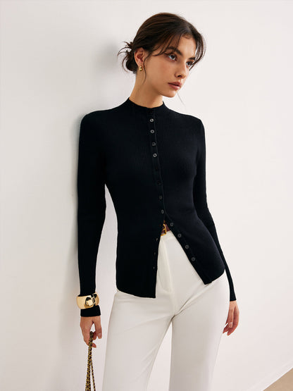 Düğmeli Dar Örgü Üst