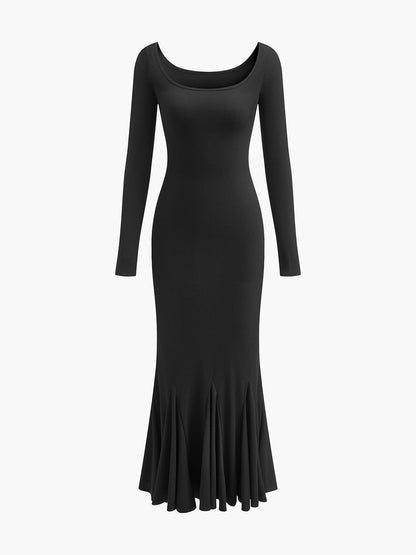 Volanlı İnce Örgü Uzun Elbise