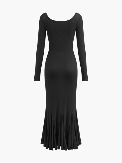 Volanlı İnce Örgü Uzun Elbise