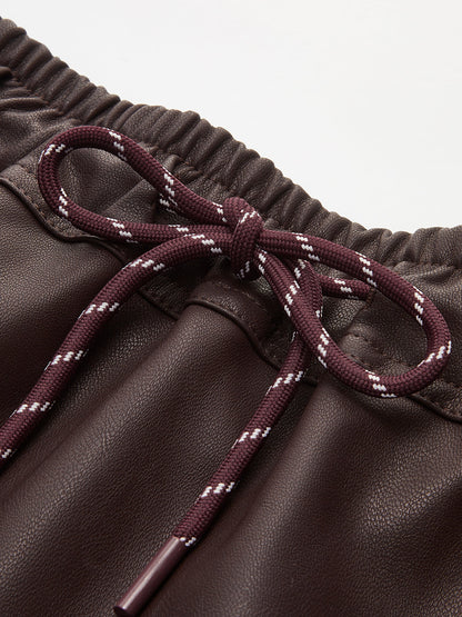 Bağcıklı Suni Deri Etek