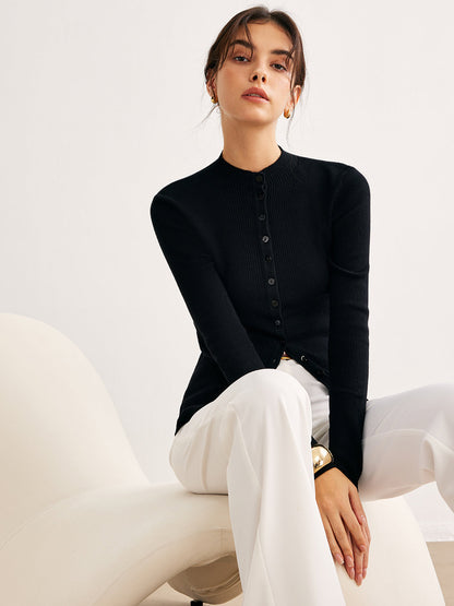 Düğmeli Dar Örgü Üst