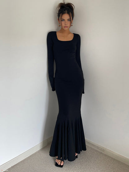 Volanlı İnce Örgü Uzun Elbise