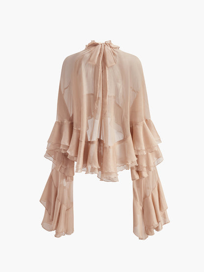 Şeffaf Balıkçı Yaka Fırfırlı Şifon Bluz