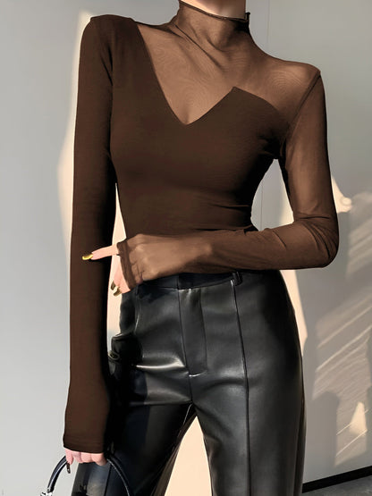 Asimetrik Şeffaf Örgü Panel Tişört