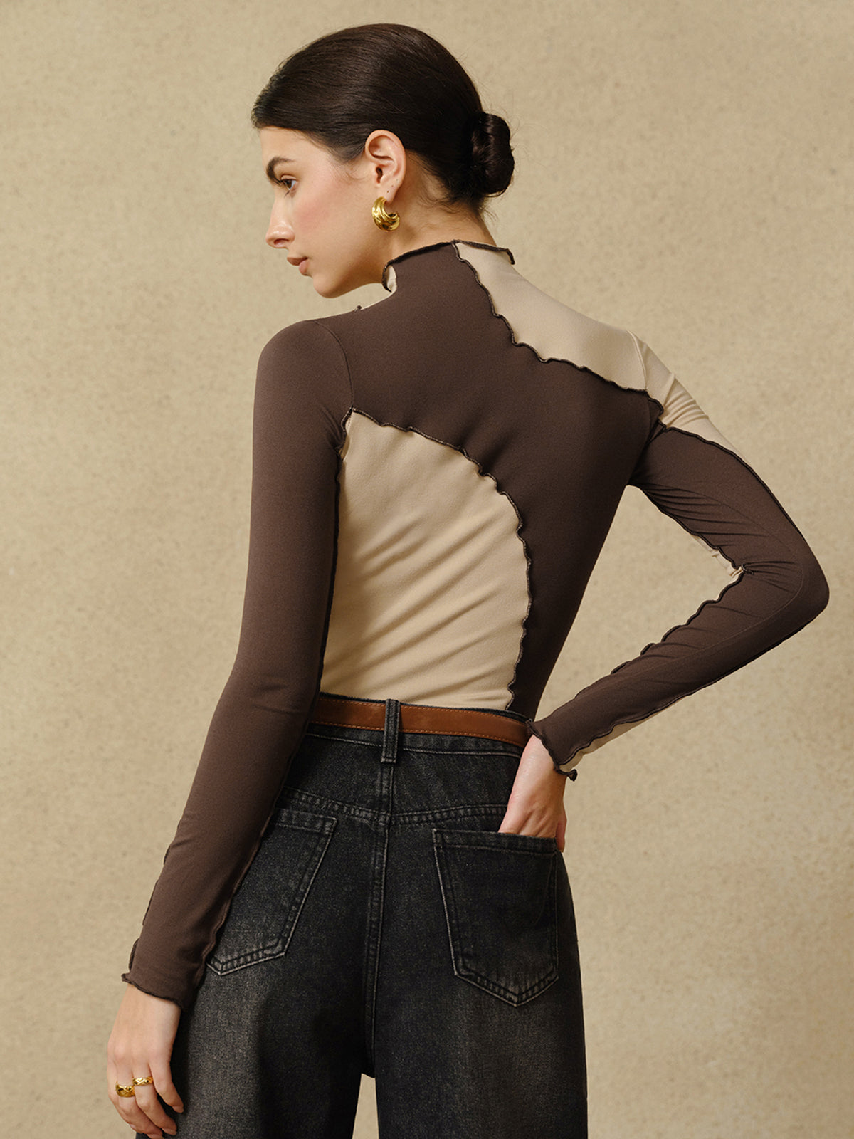 Yarı Şeffaf Renk Bloklu Marul Kenarlı Jersey Üst