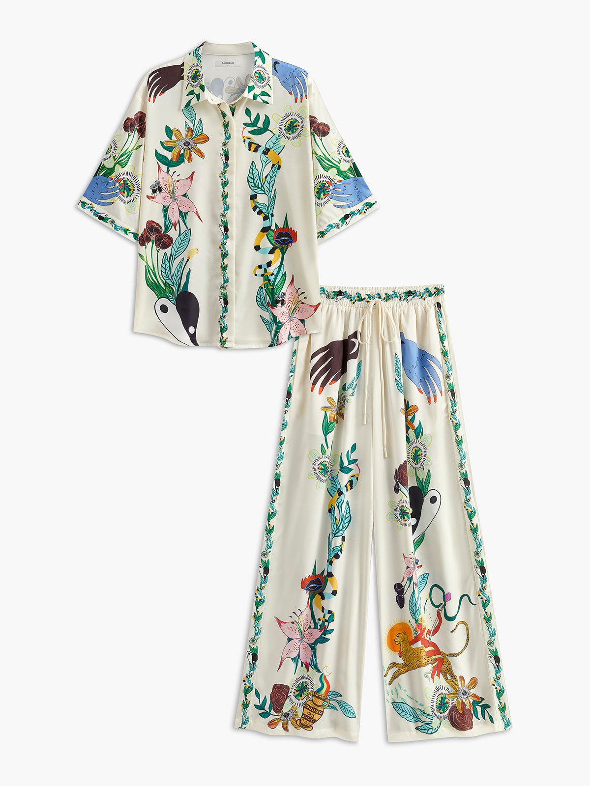 Çiçek Desenli Pantolon Takımı