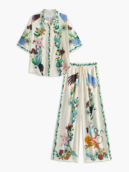 Çiçek Desenli Pantolon Takımı