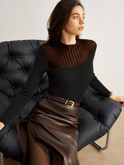 Retro Yün Karışımlı Panel İnce Kazak