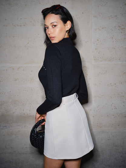 Kesik Boncuklu İnce Kaburga Kazak