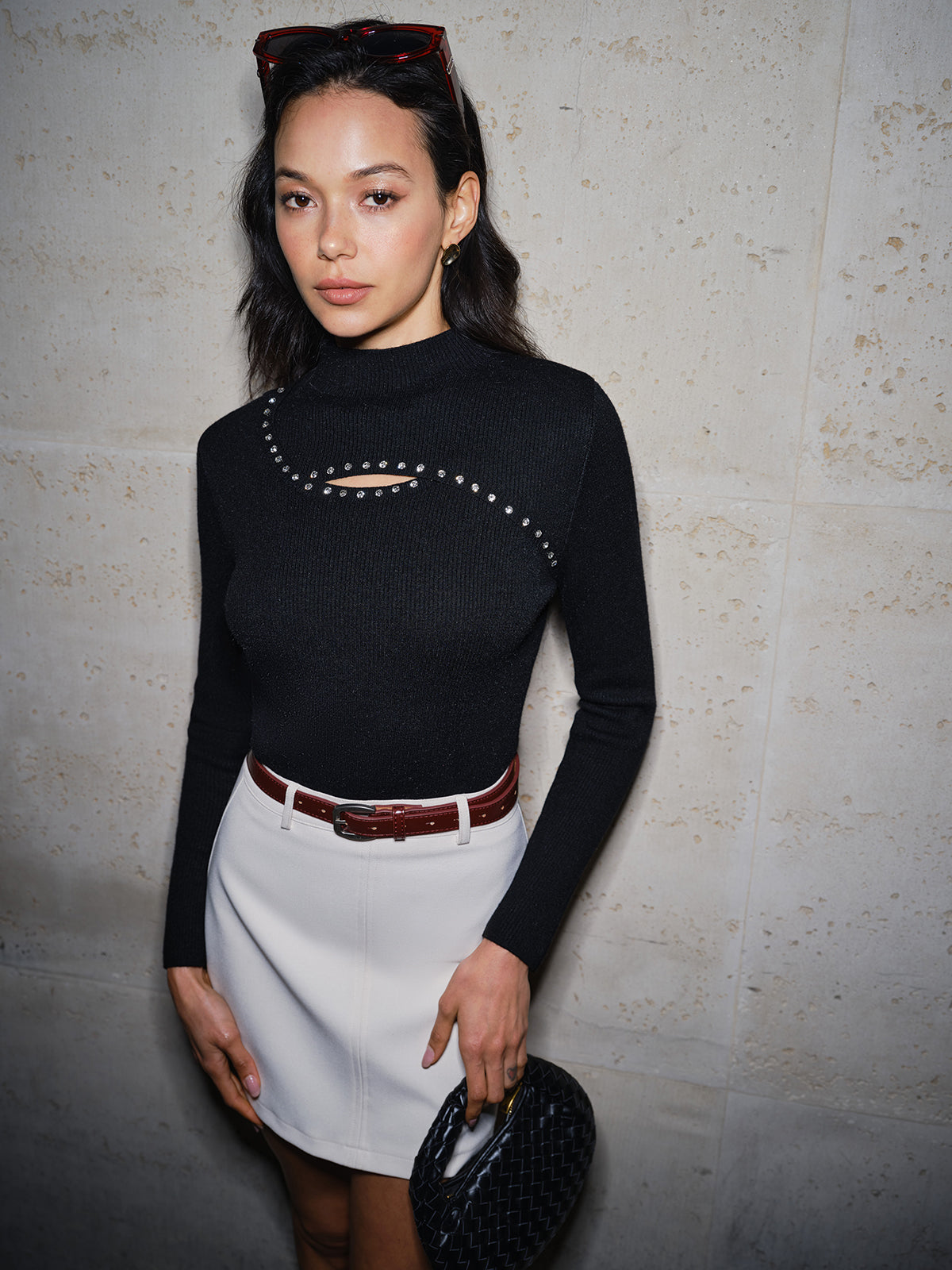 Kesik Boncuklu İnce Kaburga Kazak