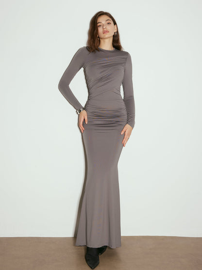 Minimalist Pileli Kalça Kapatan Elbise