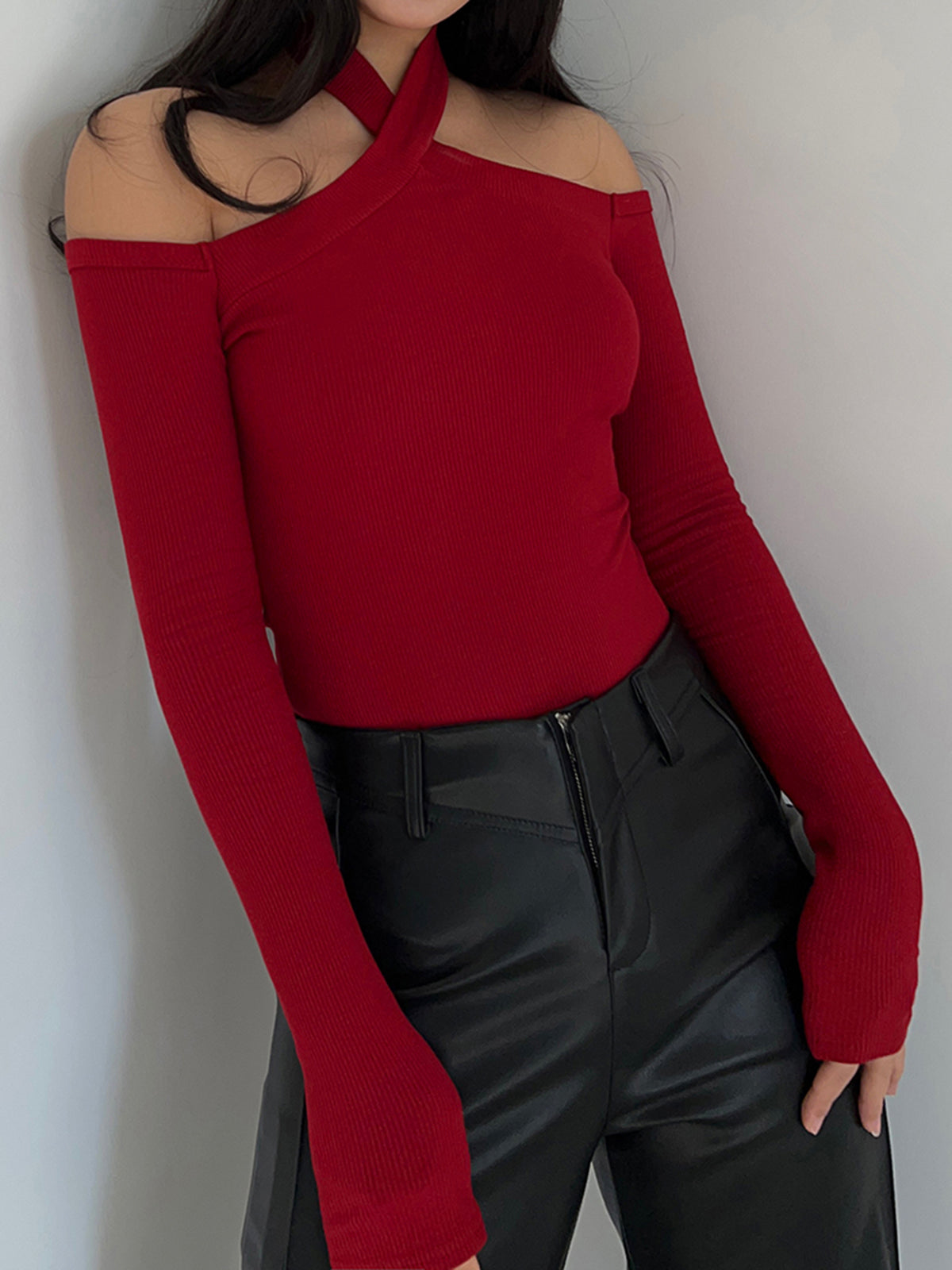 Criss Cross Soğuk Omuzlu Kaburgalı Üst