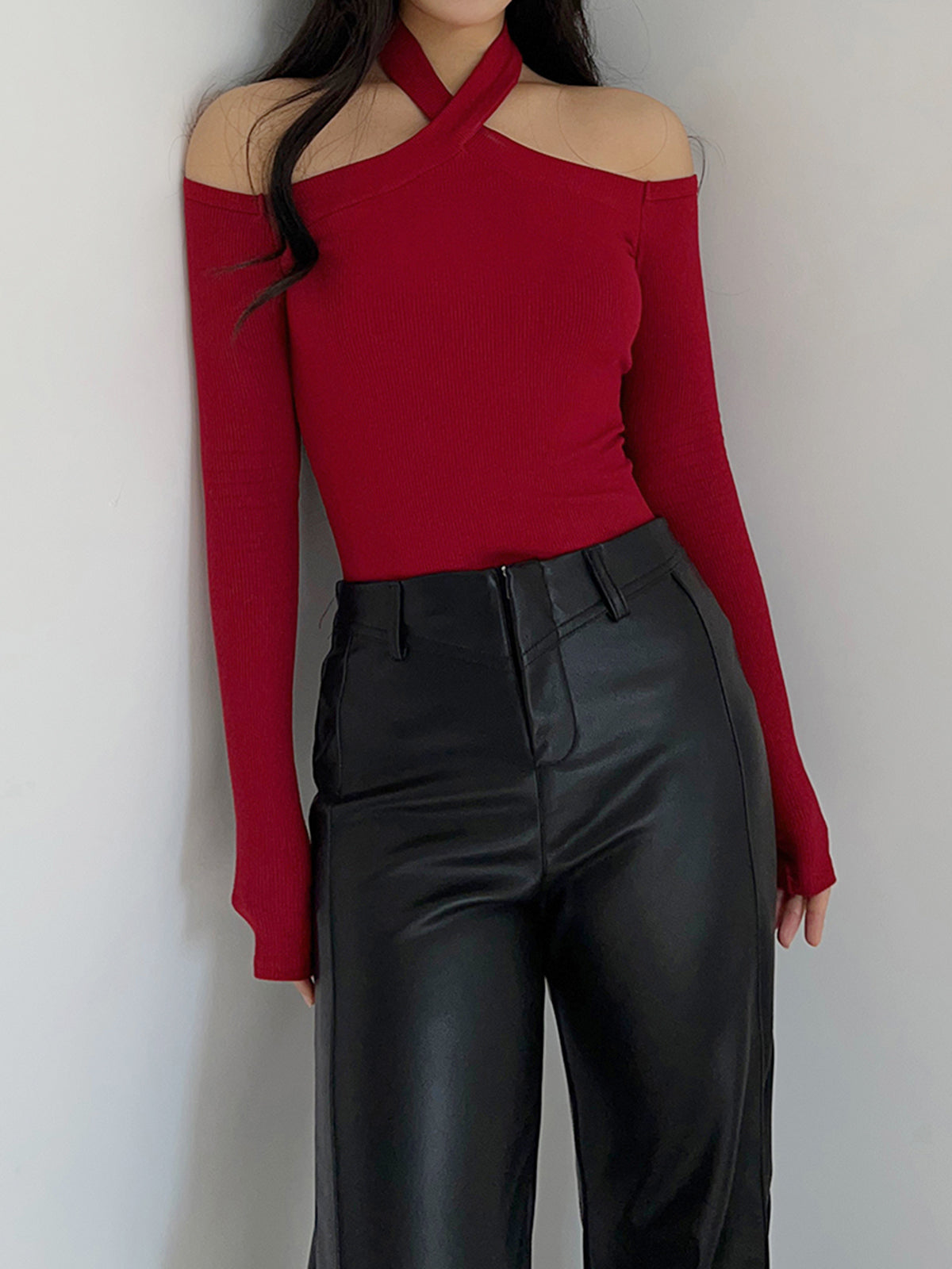 Criss Cross Soğuk Omuzlu Kaburgalı Üst