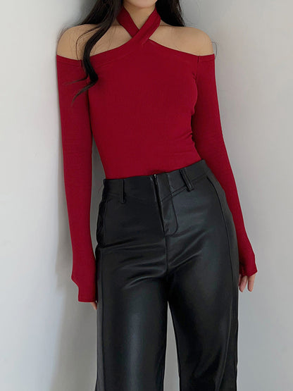 Criss Cross Soğuk Omuzlu Kaburgalı Üst