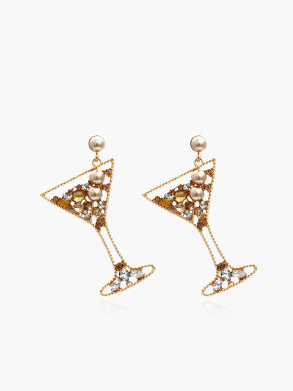 İnci Yapay Elmas Şarap Kadehi Damla Küpeler