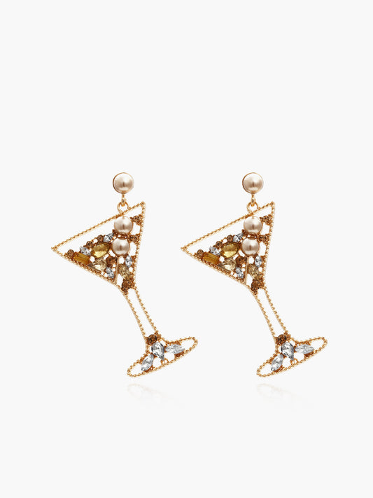 İnci Yapay Elmas Şarap Kadehi Damla Küpeler