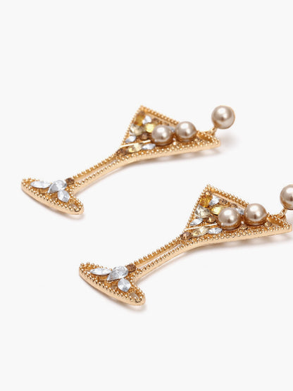 İnci Yapay Elmas Şarap Kadehi Damla Küpeler