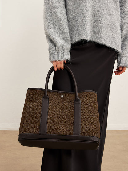 Chevron Düğmeli Tote Çanta