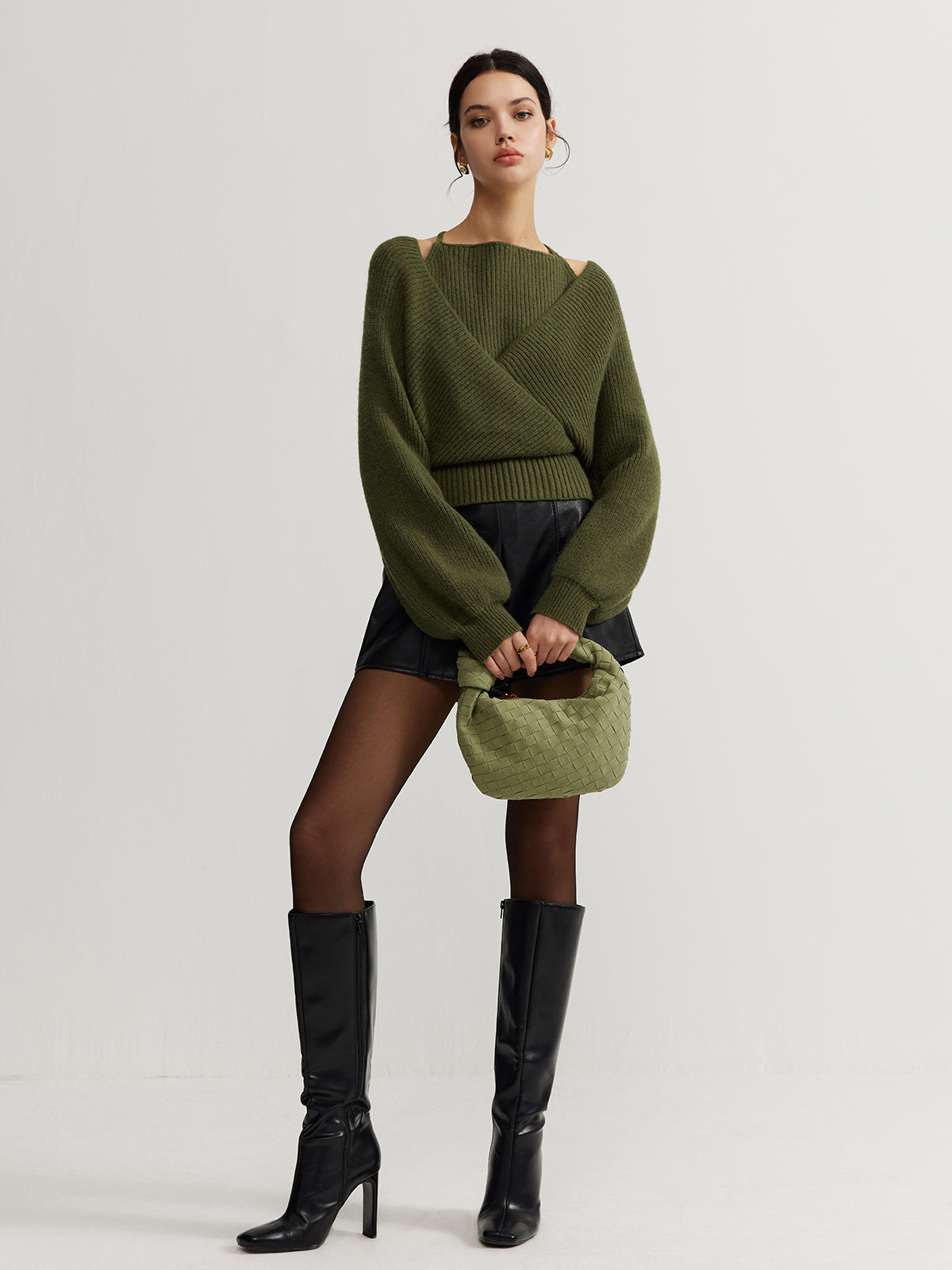 2'si 1 Arada Yarasa Kollu Askılı Örgü Üst