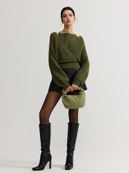 2'si 1 Arada Yarasa Kollu Askılı Örgü Üst